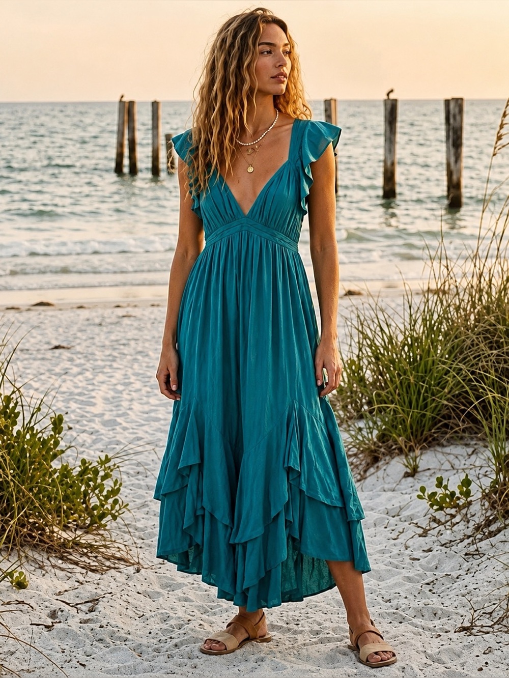 NWT FREE PEOPLE Aquamarine Maxi Dress | Tropic Teal MSRP $98 Size L